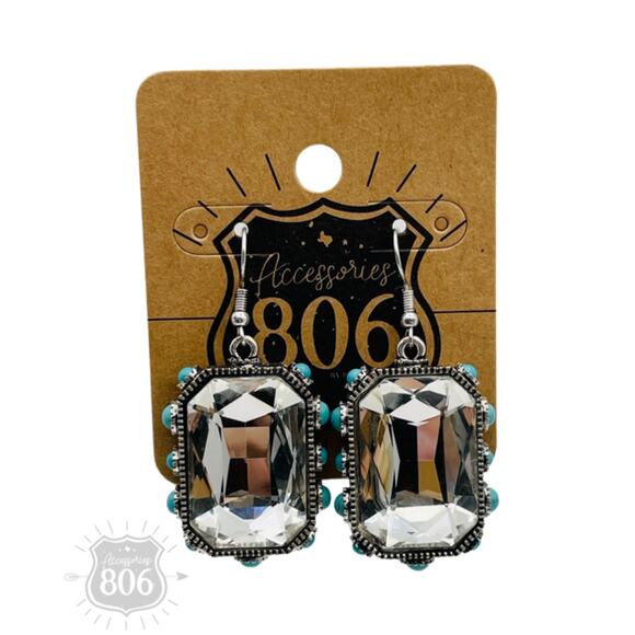 Rhinestone and Bead Studded Clear Earrings - Picture 1 of 2